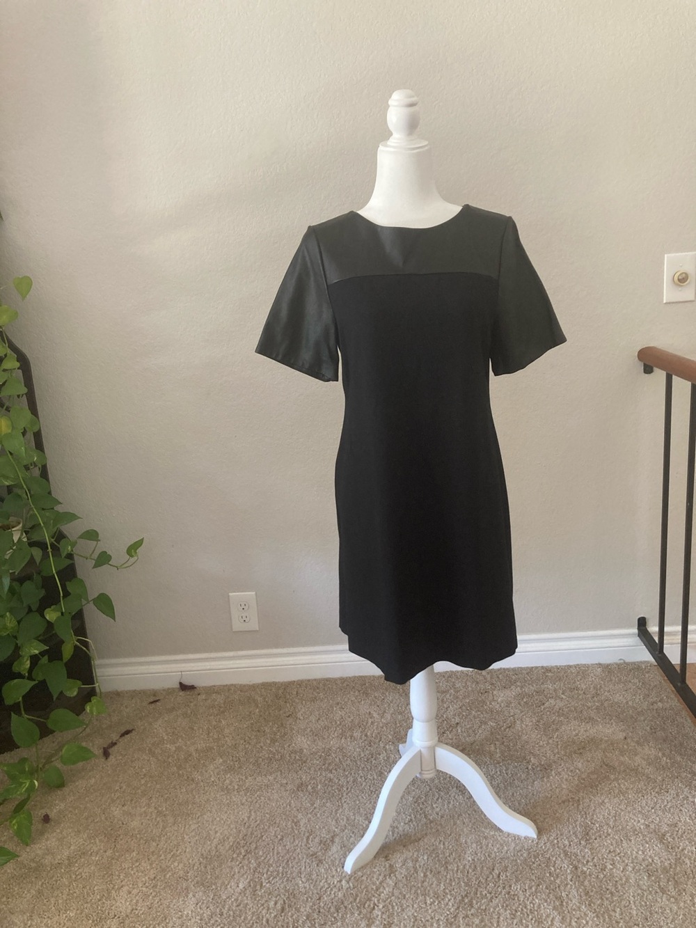Ann Taylor Black Mini Dress with Faux Leather Accents